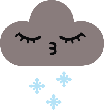 Bir insan tarafından çizilen fırtına kar bulutunun düz renkli retro karikatürü