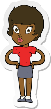 Bir insan tarafından çizilmiş kalçasında elleri olan bir karikatür kadının çıkartması.