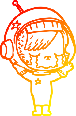 Bir insan tarafından çizilmiş, ağlayan astronot bir kızın sıcak çizgi çizimi