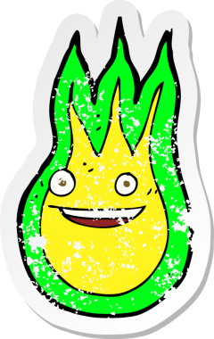 Bir insan tarafından çizilmiş, karikatür dostu bir ateş topunun gerilimli yapıştırması.