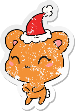 Bir insan tarafından çizilmiş kawaii ayısının sıkıntılı yılbaşı çıkartması.