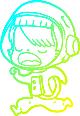 Bir insan tarafından çizilen çizgi roman astronot bir kadının soğuk gradyan çizimi.