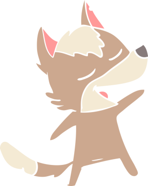 Bir insan tarafından çizilmiş düz renkli çizgi film kurt gülüşü