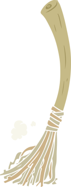 Bir insan tarafından çizilmiş düz renk çizgi film sihirli süpürgesi