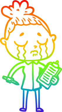 Gökkuşağı gradyan çizgi çizimi bir insan tarafından çizilmiş ağlayan bir satıcı kadın