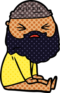 Bir insan tarafından çizilmiş sakallı bir çizgi film adamı.