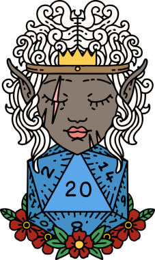 Retro Dövme Tarzı Bir insan tarafından çizilmiş doğal 20 zarlı barbar karakter