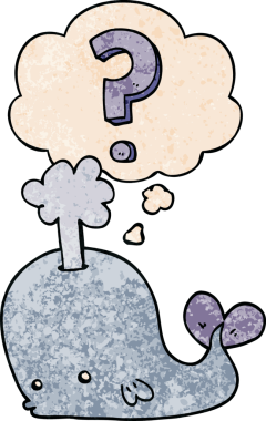 Düşünce baloncuklu çizgi film meraklısı balina bir insan tarafından çizilmiş grunge doku tarzı