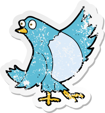 Bir insan tarafından çizilmiş dans eden mavi kuşun gerilmiş çıkartması.