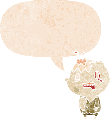 grunge 'da konuşma balonu olan çizgi film zombisi bir insan tarafından çizilmiş dertli retro stili.