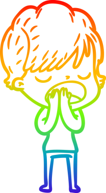 Gökkuşağı gradyan çizgi çizimi bir insan tarafından çizilmiş bir karikatür kadın