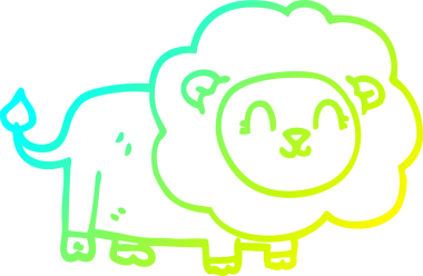 Bir insan tarafından çizilmiş mutlu bir aslanın soğuk çizgi çizimi.