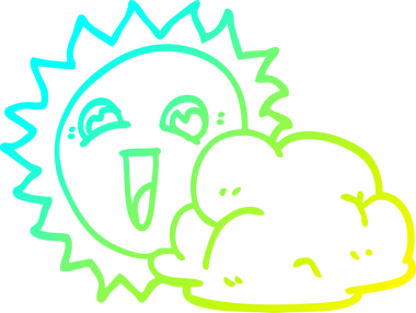 Bir çizgi film yıldızının soğuk gradyan çizimi ve bir insan tarafından çizilen bulut