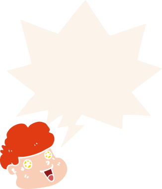 Bir insan tarafından çizilmiş eski moda konuşma balonlu çizgi film çocuğunun yüzü.