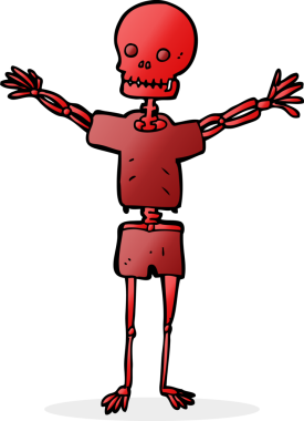 Bir insan tarafından çizilmiş kıyafetlerle çizilmiş bir iskelet