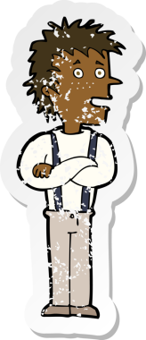 Bir insan tarafından katlanmış kolları olan bir çizgi film karakterinin gerilmiş çıkartması.