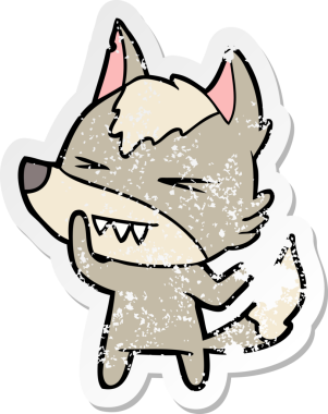 Bir insan tarafından çizilmiş kızgın bir kurt çizgi filminin sıkıntılı çıkartması.