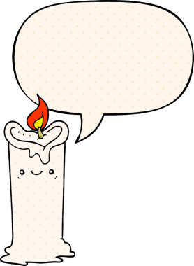 Bir insan tarafından çizilmiş çizgi roman tarzında konuşma baloncuğu olan bir mum.