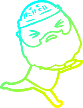 Bir insan tarafından çizilmiş sakallı bir çizgi film karakteri.