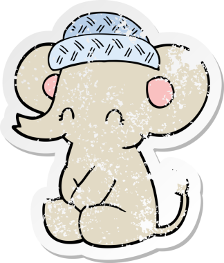 Bir insan tarafından çizilmiş şirin bir filin sıkıntılı çıkartması.