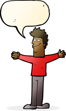 Bir insan tarafından çizilmiş konuşma balonlu mutlu adam çizgi filmi.