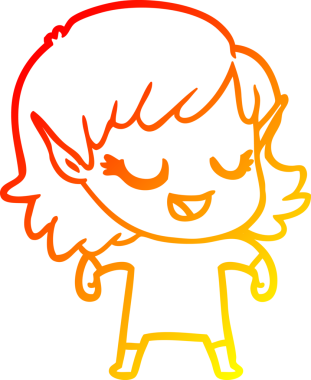 Bir insan tarafından çizilmiş mutlu bir elf kızı çizimi.