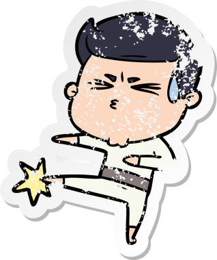 Bir insan tarafından çizilmiş terleyen bir çizgi film karakterinin sıkıntılı çıkartması.