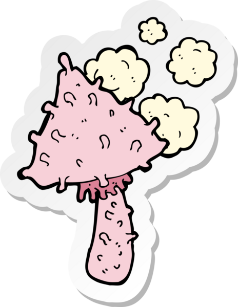 Bir insan tarafından çizilmiş garip bir mantarın çıkartması.