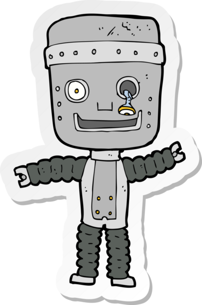 Bir insan tarafından çizilmiş komik robotun çıkartması.