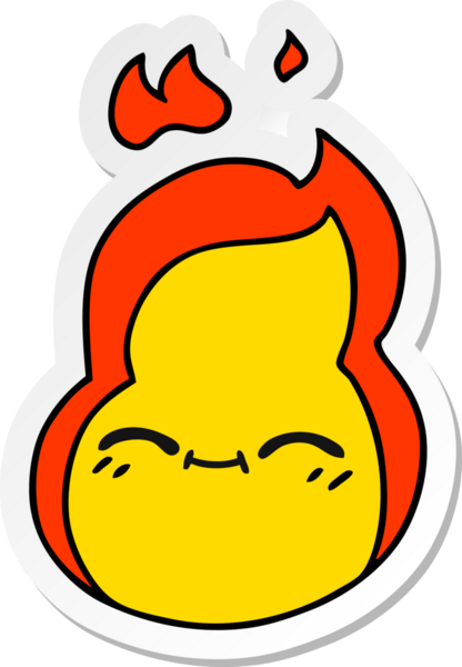 Bir insan tarafından çizilmiş kawaii ateş alevinin serbest sticker karikatürü.