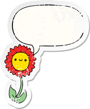 konuşma balonu sıkıntılı sıkıntılı eski etiket ile karikatür çiçek