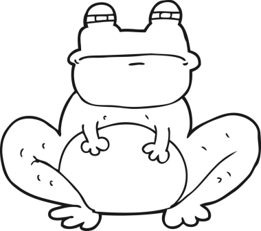 Bir insan tarafından çizilmiş siyah beyaz karikatür kurbağası