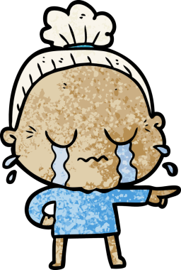 Bir insan tarafından çizilmiş ağlayan yaşlı kadın çizgi filmi.