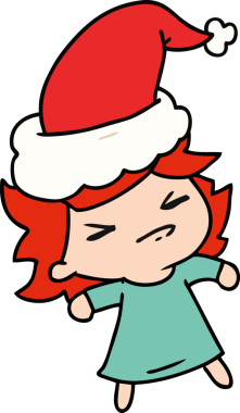 Bir insan tarafından çizilmiş Kawai kızının el çizimi Noel karikatürü.