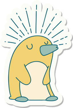 Bir insan tarafından çizilmiş mutlu penguen dövmesi çıkartması.