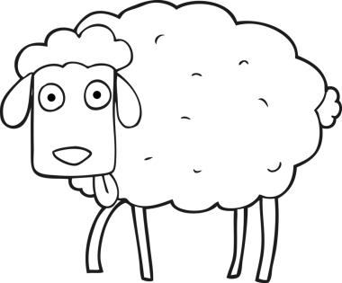 Bir insan tarafından çizilmiş siyah beyaz çizgi film koyunları.