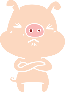 Bir insan tarafından çizilmiş düz renkli çizgi film kızgın domuz.