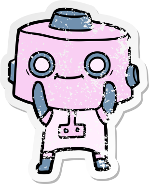 Bir insan tarafından çizilmiş karikatür robotunun sıkıntılı çıkartması.