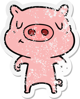 Bir insan tarafından çizilmiş çizgi film içerikli bir domuzun sıkıntılı çıkartması.