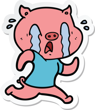 Bir insan tarafından çizilmiş ağlayan domuz çizgi filminin çıkartması.