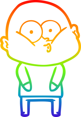 Gökkuşağı gradyan çizgi çizimi bir insan tarafından çizilmiş kel bir adamın çizimi