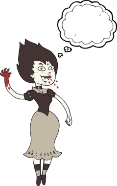 Düşünce baloncuğu çizimi. Bir insan tarafından çizilmiş kan emici vampir kız.