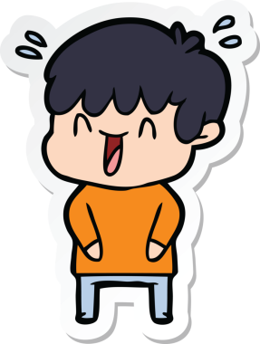 Bir insan tarafından çizilmiş, gülen bir çocuğun çıkartması.