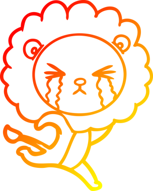 Bir insan tarafından çizilmiş, ağlayan bir aslanın sıcak çizgi çizimi.