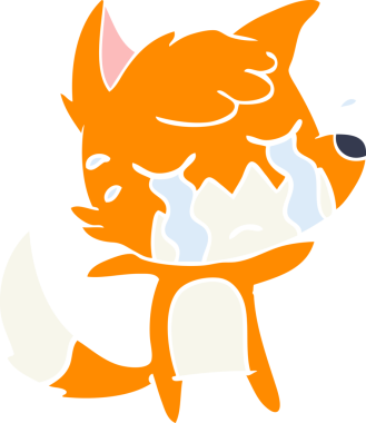 Bir insan tarafından çizilmiş ağlayan tilki düz renkli çizgi film