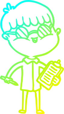 Bir insan tarafından çizilmiş gözlük takan çizgi film çocuğu çizimi.