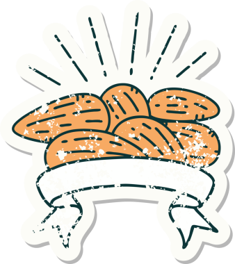 Bir insan tarafından çizilmiş dövmeli bademlerin eski bir çıkartması.