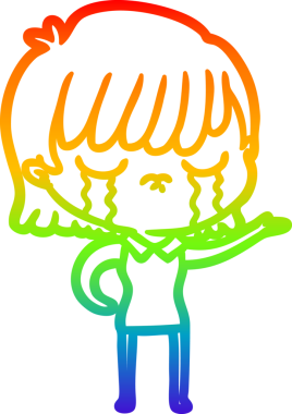 Gökkuşağı gradyan çizimi bir insan tarafından çizilmiş ağlayan bir çizgi kadın çizimi