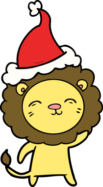 Bir insan tarafından çizilmiş Noel Baba şapkası giymiş bir aslanın el çizimi.