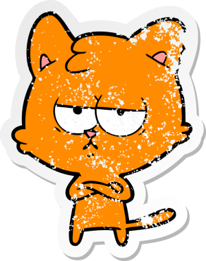 Bir insan tarafından çizilmiş sıkıntılı bir çizgi film kedisinin çıkartması.